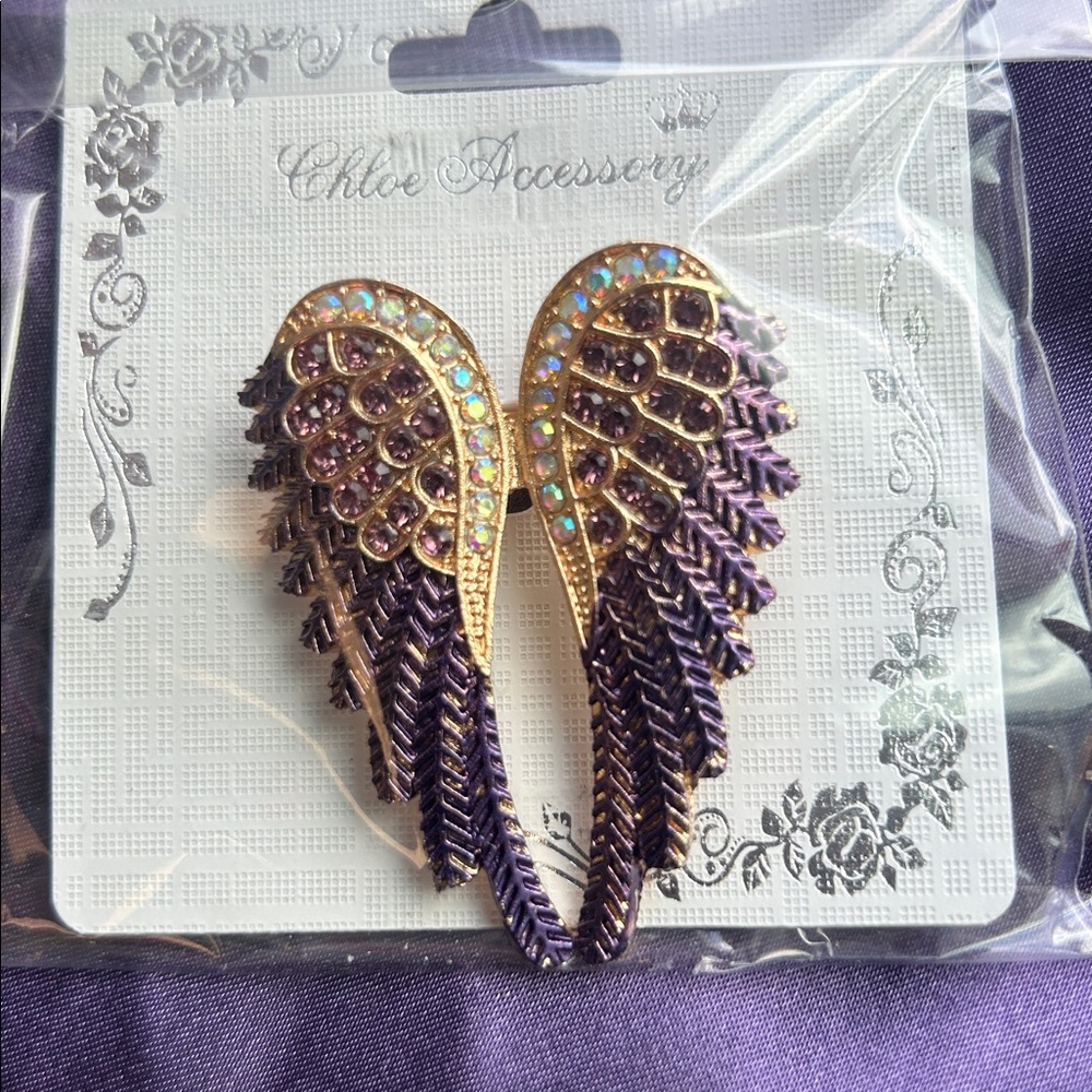 Purple Crystal Angel Wing Brooch